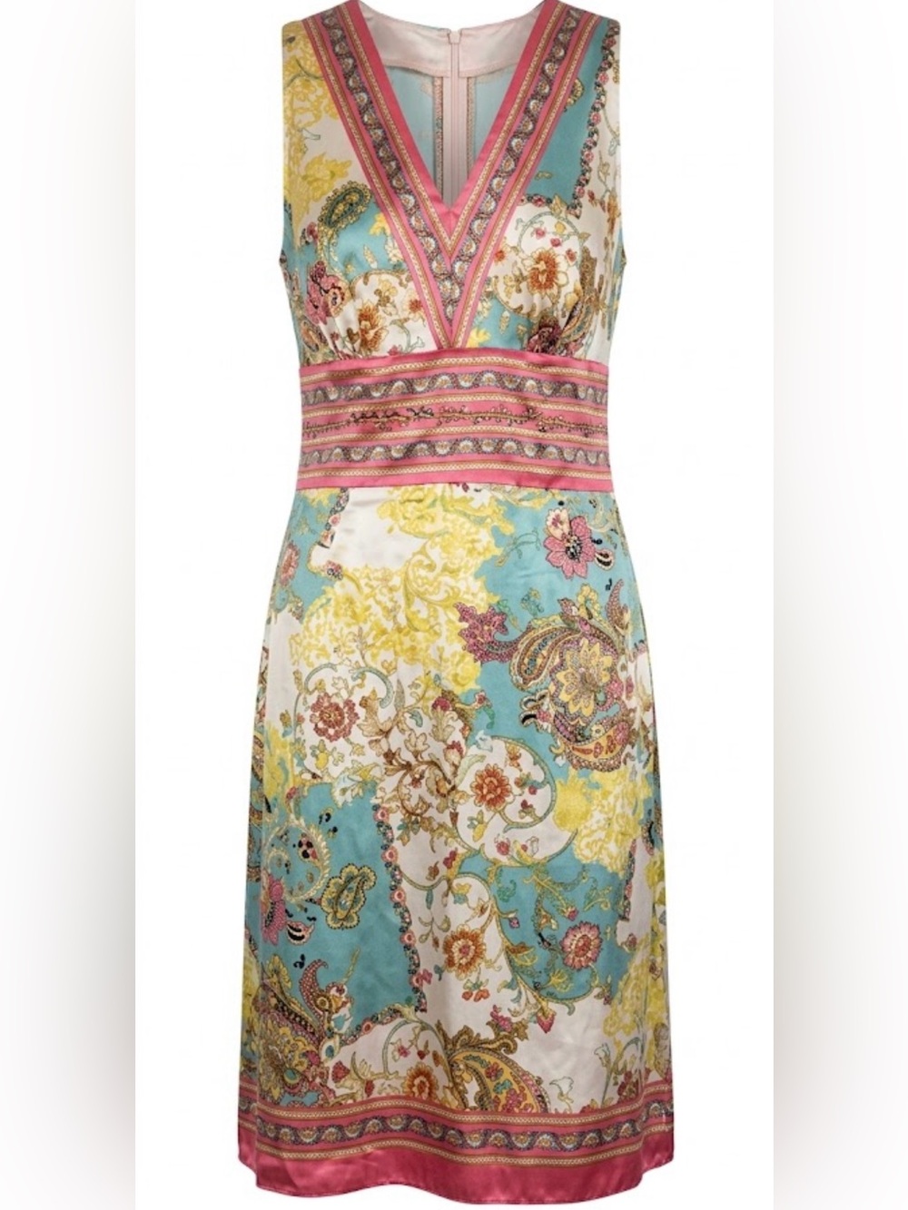 NWT Nicole by Nicole Miller Silk Paisley Floral Midi Dress Teal Pink Size 12